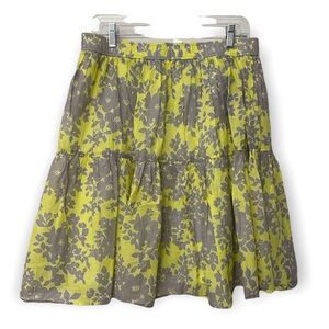 Old Navy Skirt Cotton Floral Fully Lined Elastic Skirt Yellow Grey Size M